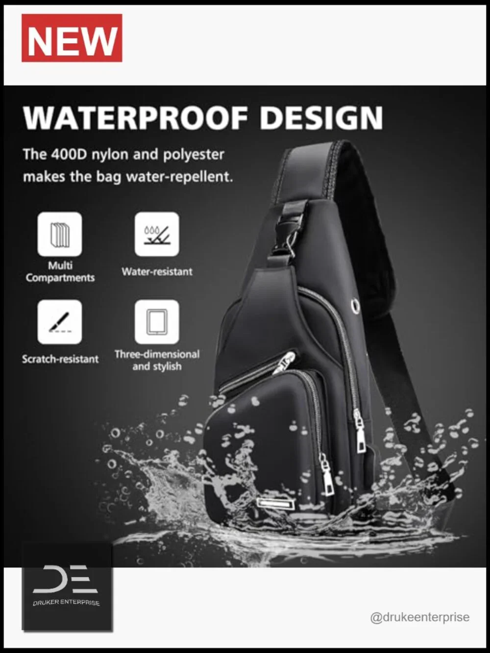 Men's PU Leather Crossbody Sling Bag Waterproof Daypack